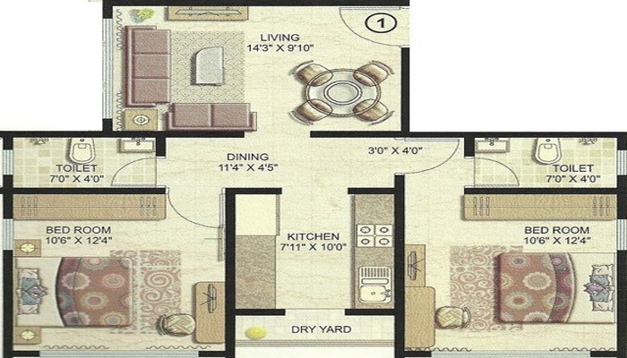 1 BHK+1T 780/sqft-saleable Sqft Apartment For Sale In Akshay Sai Astha In Kandivali East Floor Plan