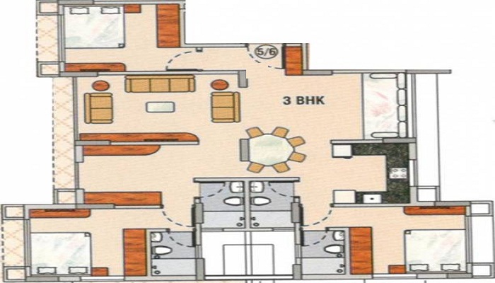 2 BHK+2T 1090/sqft-saleable Sqft Apartment For Sale In Shiv Shakti Yashwant Pride In Naigaon East Floor Plan