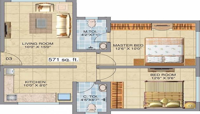 1 BHK+1T 595/sqft-saleable Sqft Apartment For Sale In Chheda Anant Apurva In Mira Road Floor Plan