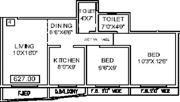 1 BHK+1T 700/sqft-saleable Sqft Apartment For Sale In Evershine Homes In Virar Floor Plan