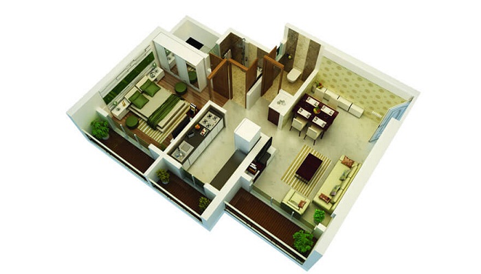 2 BHK+2T 890/sqft-saleable Sqft Apartment For Sale In Hex Downtown In Kharghar Floor Plan