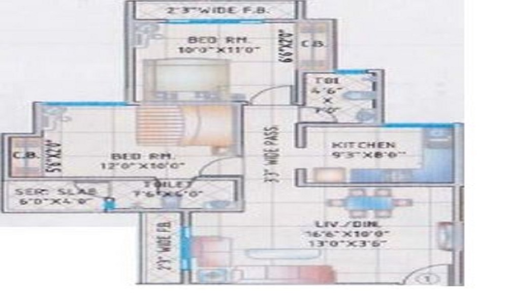 1 BHK+1T 414/sqft-saleable  Sqft Apartment For Sale In Cosmos Orchid In Thane West Floor Plan