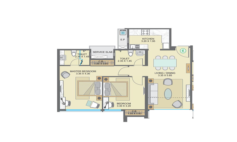 1 BHK+1T 620/sqft-saleable Sqft Apartment For Sale In KW Rose Garden In Panvel Floor Plan