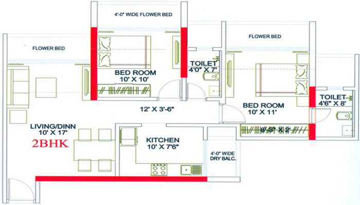 1BHK+1T 711/sqft- Sqft Apartment For Sale In Evershine Meadows In Dharavi Floor Plan