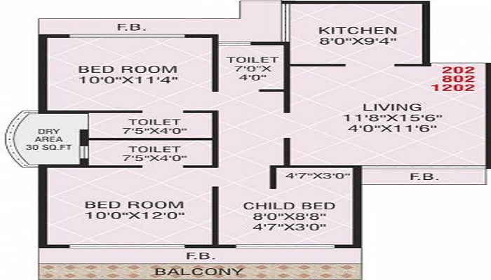2 BHK+2T 1256/sqft-saleable Sqft Apartment For Sale In Aryan Land Breeze In Kharghar Floor Plan