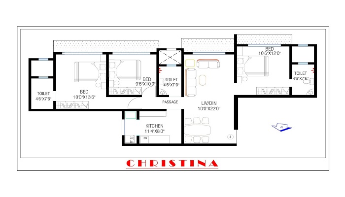 2 BHK+2T 1150/sqft-saleable Sqft Apartment For Sale In Kabra Christina In Goregaon West Floor Plan