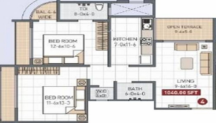 1 BHK+1T 680/sqft-saleable Sqft Apartment For Sale In Archana Tarangan In Bhiwandi Floor Plan