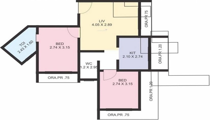 1 BHK+1T 664/sqft-saleable Sqft Apartment For Sale In GBK Vishwajeet Greens In Ambernath Floor Plan
