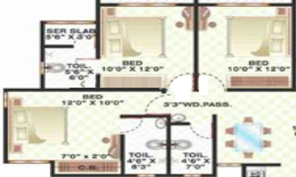 2 BHK+2T 666/sqft-saleable Sqft Apartment For Sale In Cosmos Angle In Thane West Floor Plan