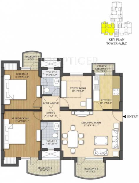 2 BHK+2T 1305/sqft-saleable Sqft Apartment For Sale In Akme Raaga In NH 8 Sector 80 Floor Plan