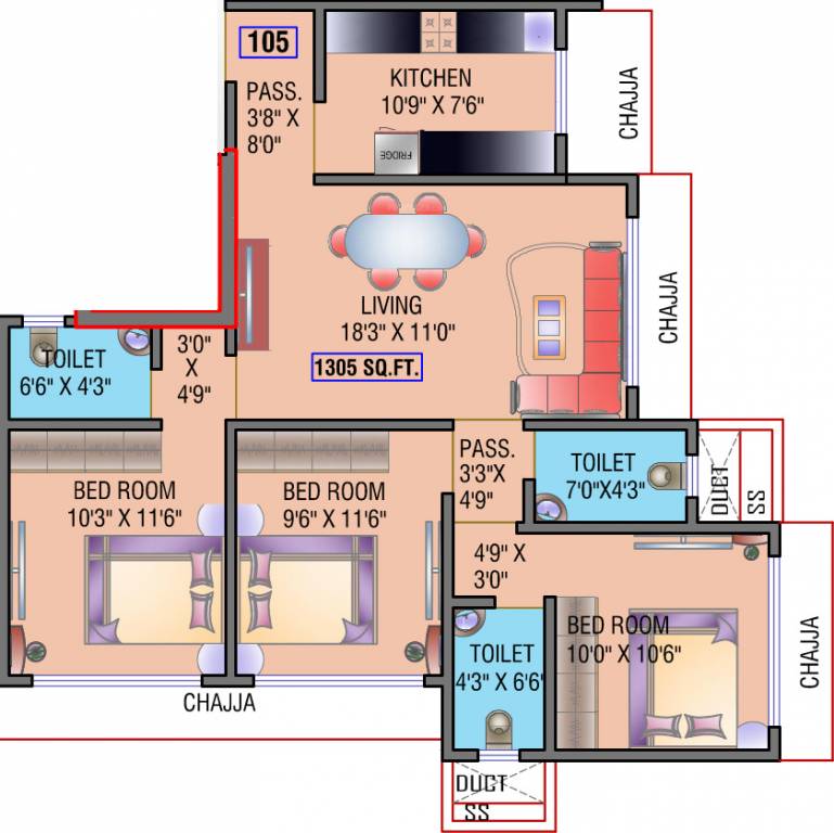 1 BHK+1T 500/sqft-saleable Sqft Apartment For Sale In Heena Gokul Crescent In Andheri East Floor Plan