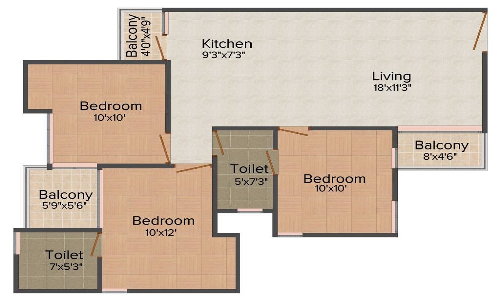 2 BHK+2T 880/sqft-saleable Sqft Apartment For Sale In Shubhkamna City In Sector 1 Greater Noida Floor Plan
