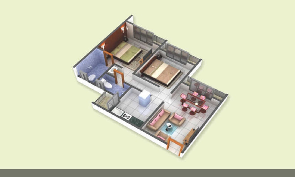 1 BHK+1T 405/sqft-saleable Sqft Apartment For Sale In Ecostar Qualcon Green Meadows In Panvel Floor Plan