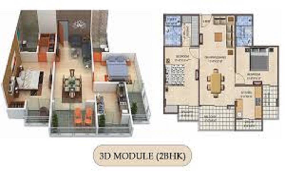 1 BHK+1T 450/sqft-saleable Sqft Apartment For Sale In Ambience Amba Apartments In Chander Nagar Floor Plan