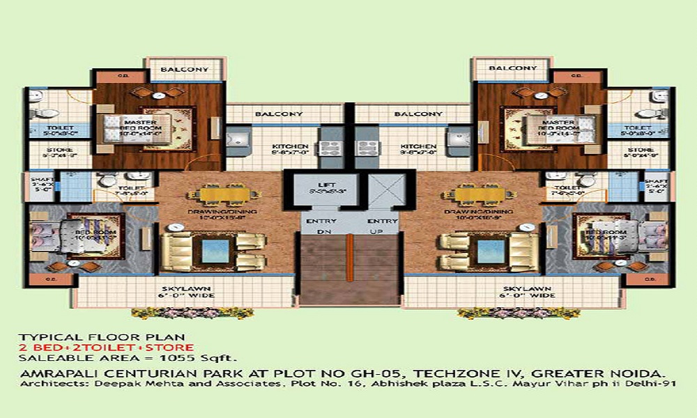 3 BHK+3T 1675/sqft-saleable Sqft Apartment For Sale In Amrapali Centurian Park In West Techzone 4 Floor Plan