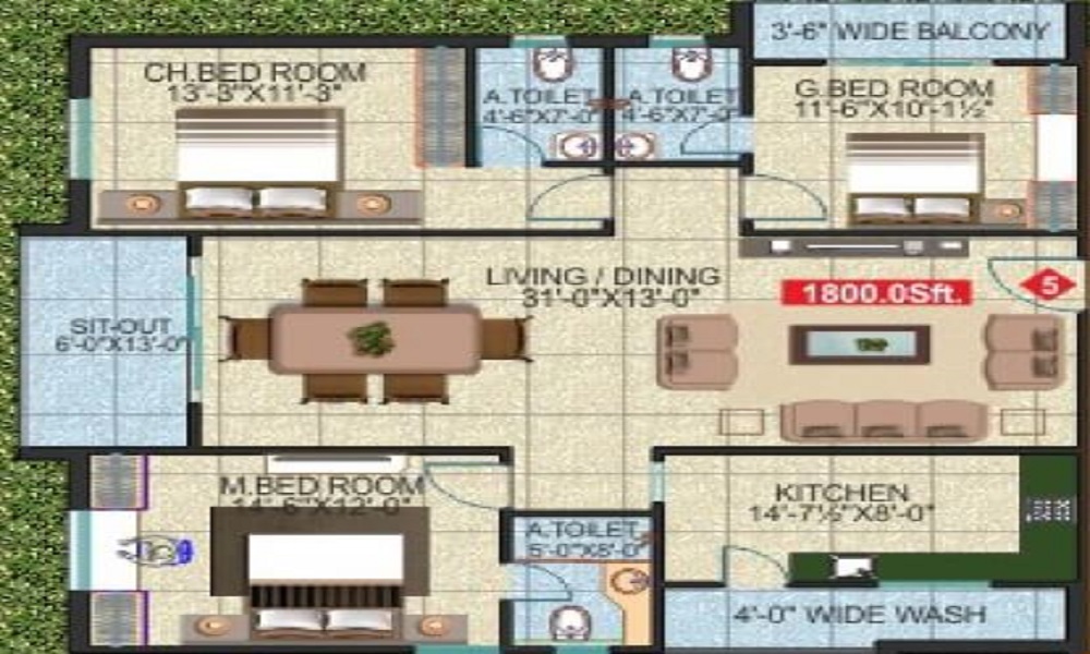 2 BHK+2T 1395/sqft-saleable Sqft Apartment For Sale In Uma Sree Dream World In Begur Floor Plan