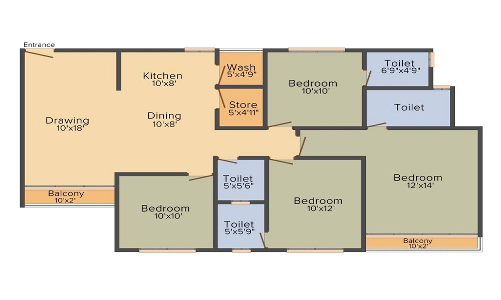 3 BHK+3T 1600/sqft-saleable Sqft Apartment For Sale In Khyati Bonito In Thaltej Floor Plan