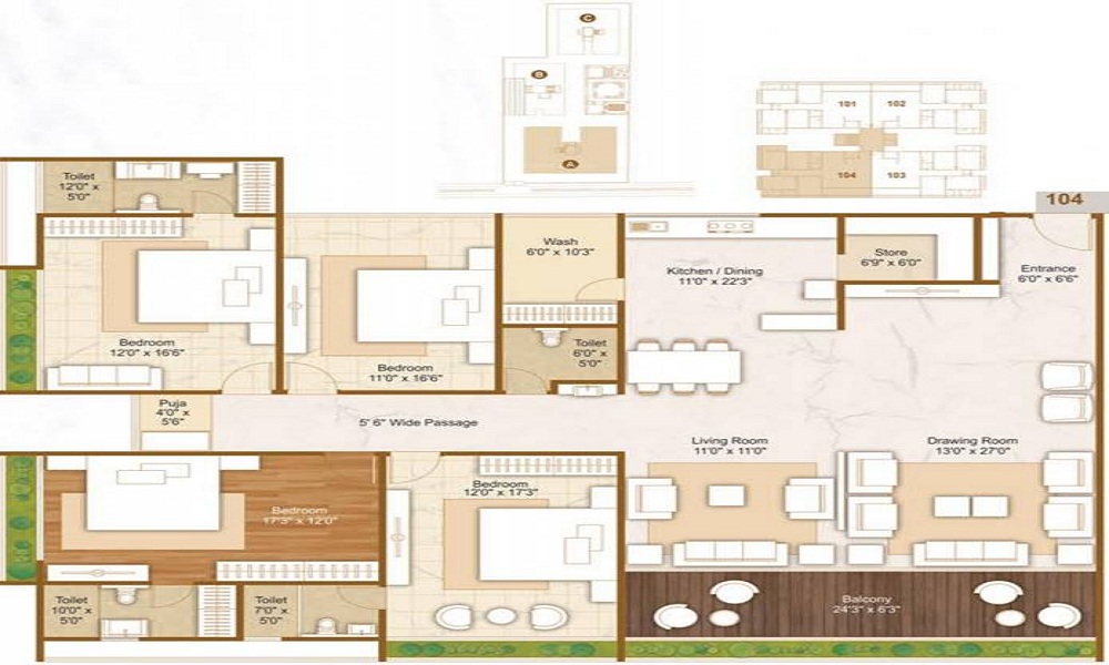 3 BHK+3T 2286/sqft-saleable Sqft Apartment For Sale In Hindva Celino In Nikol Floor Plan