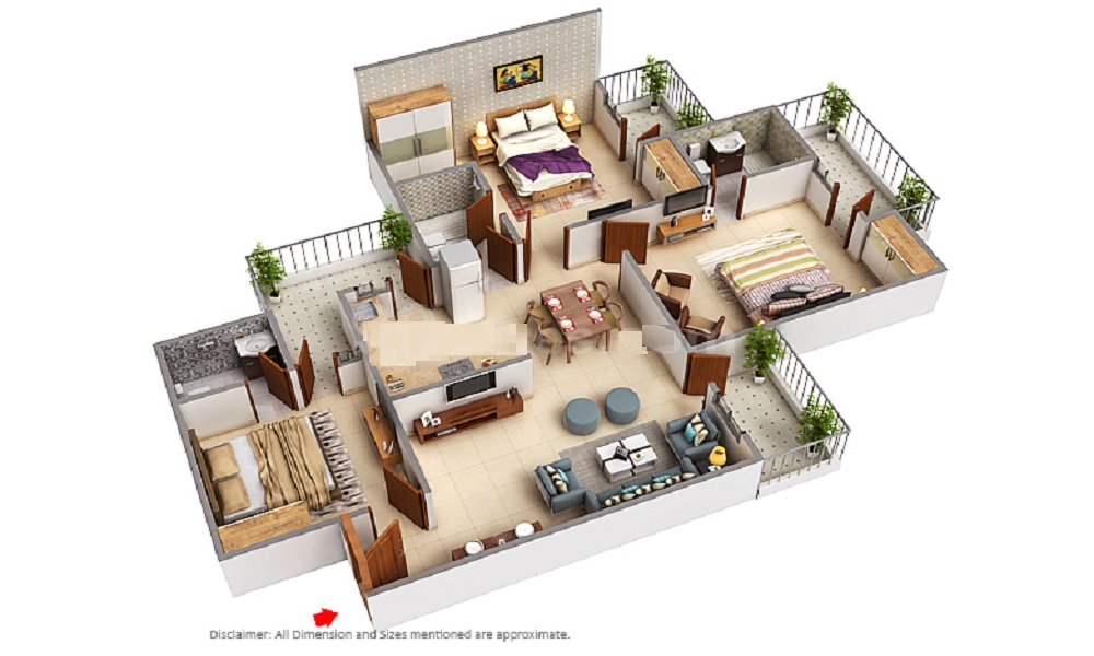 2 BHK+2T 890/sqft-saleable Sqft Apartment For Sale In Gaur City 11th Avenue In MU Greater Noida Floor Plan