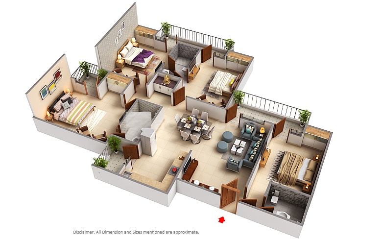 2 BHK+2T 890/sqft-saleable Sqft Apartment For Sale In Gaur City 11th Avenue In MU Greater Noida Floor Plan