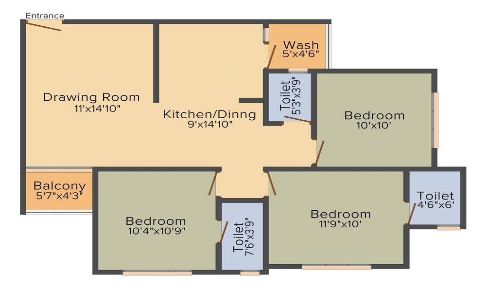 2 BHK+2T 1062/sqft-saleable Sqft Apartment For Sale In Myco Akibah Heights In Sarkhej Floor Plan