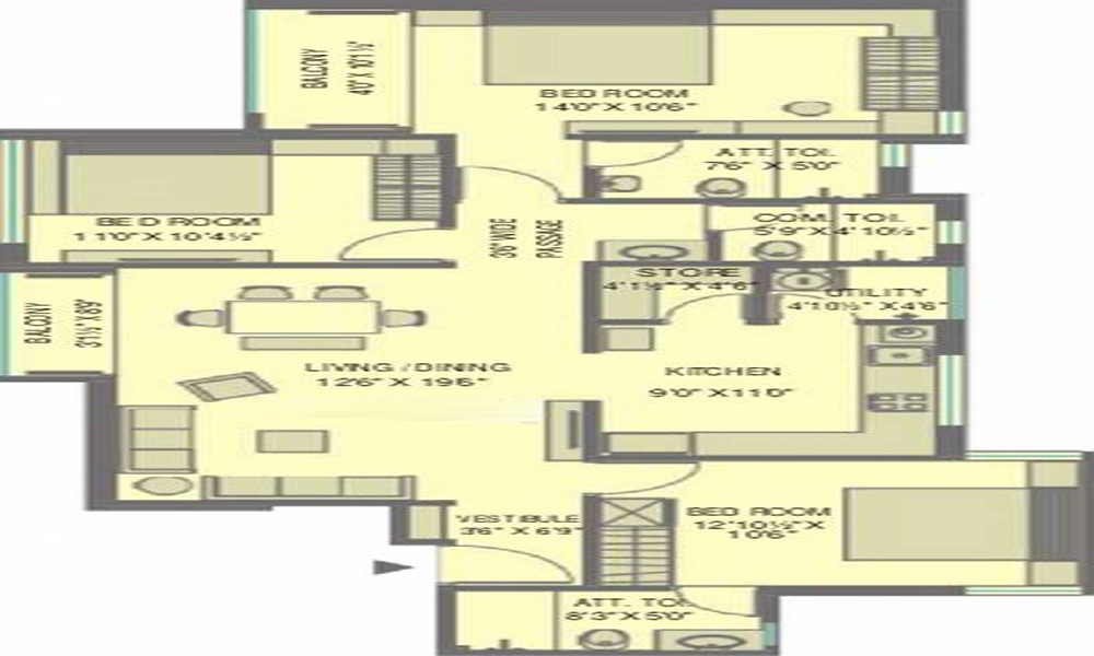 2 BHK+2T 1322/sqft-saleable Sqft Apartment For Sale In KP Courtyard In Sanathal Floor Plan