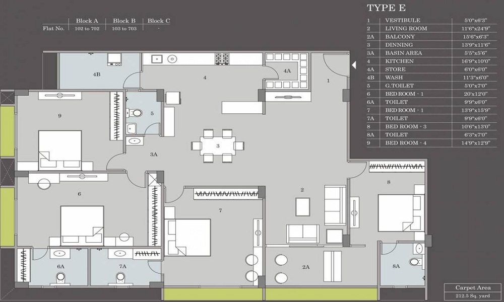3 BHK+3T 1511/sqft-saleable Sqft Apartment For Sale In Ridham Rujuvalika In Paldi Floor Plan