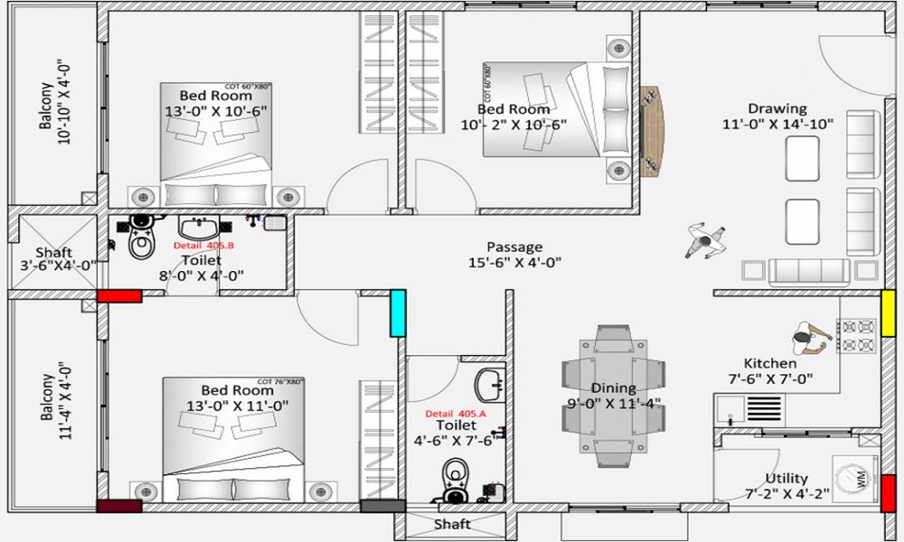 2 BHK+2T 1060/sqft-saleable Sqft Apartment For Sale In Hi Life Rio In Chikkakannalli Floor Plan