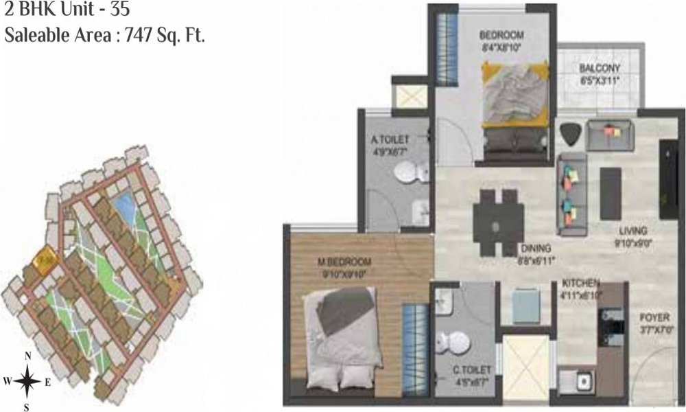1 BHK+1T 425/sqft-saleable Sqft Apartment For Sale In Sowparnika Flamenco In Sarjapur Floor Plan