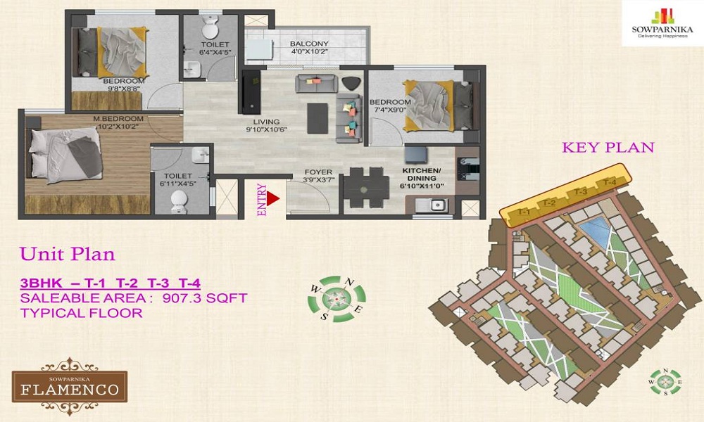 1 BHK+1T 425/sqft-saleable Sqft Apartment For Sale In Sowparnika Flamenco In Sarjapur Floor Plan