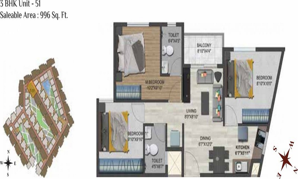 1 BHK+1T 425/sqft-saleable Sqft Apartment For Sale In Sowparnika Flamenco In Sarjapur Floor Plan