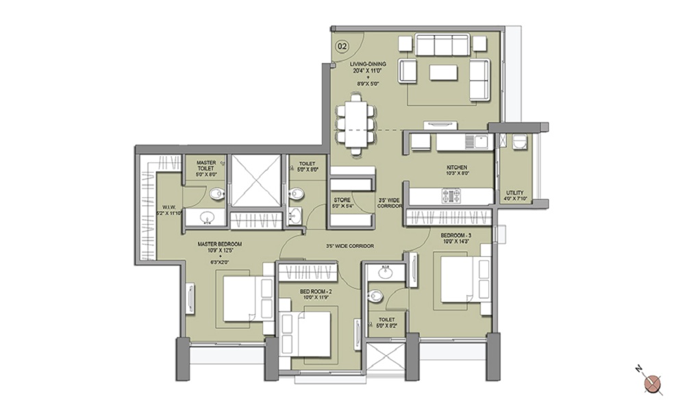 2 BHK+2T 732/sqft-saleable Sqft Apartment For Sale In Lodha Primo In Parel Floor Plan