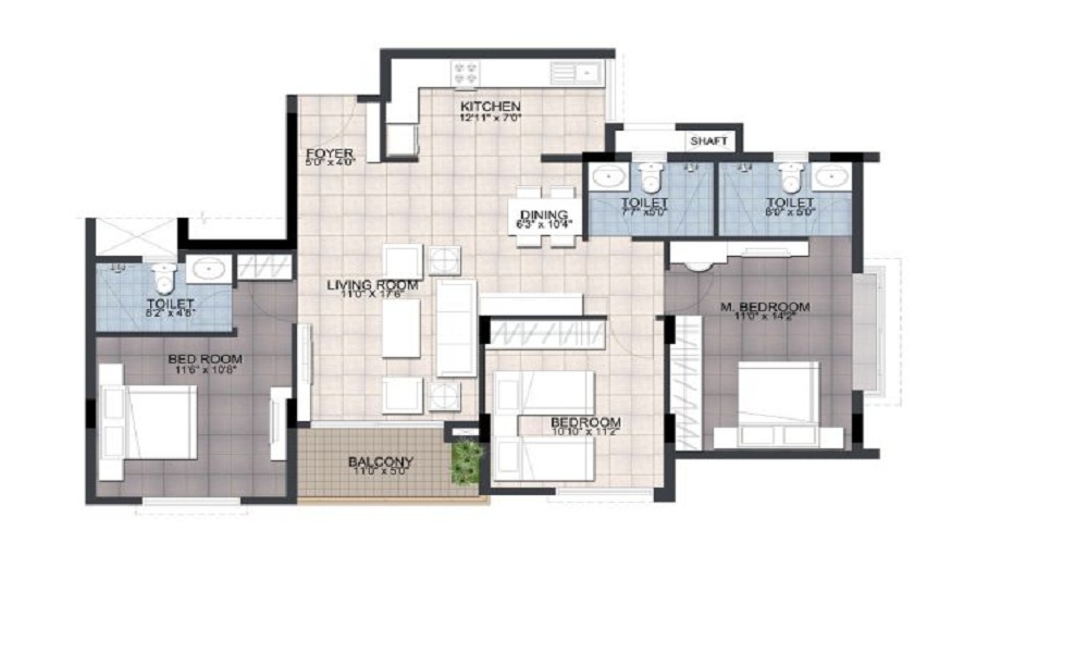 2 BHK+2T 838/sqft-saleable Sqft Apartment For Sale In Ajmera Annex In Electronic City Phase 1 Floor Plan