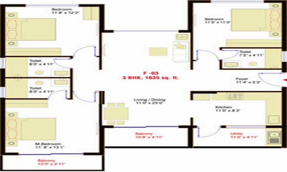 2 BHK+2T 1185/sqft-saleable Sqft Apartment For Sale In Shweta Luxuria In Chandapura Floor Plan