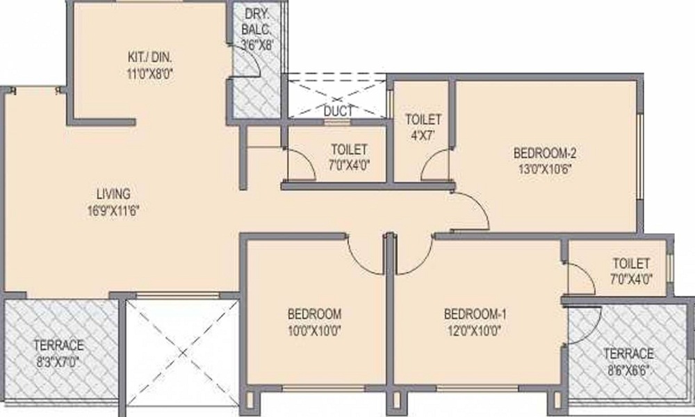 2 BHK+2T 539/sqft-saleable Sqft Apartment For Sale In Lunkad Akash Towers A And B In Pimple Nilakh Floor Plan