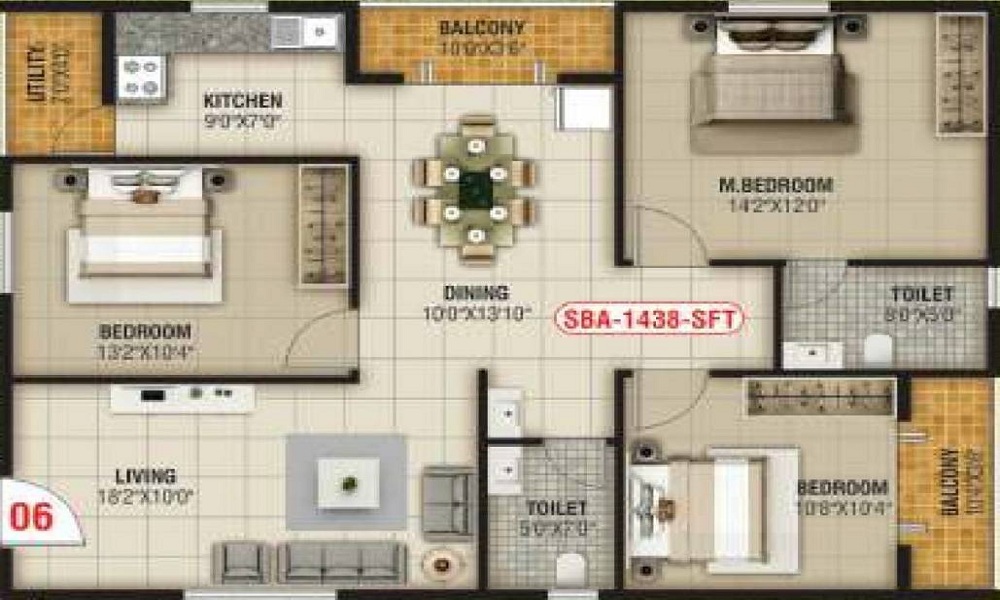 2 BHK+2T 1068/sqft-saleable Sqft Apartment For Sale In North East Platinum In Ramamurthy Nagar Floor Plan
