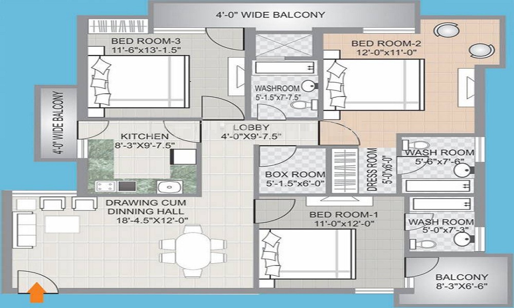 2 BHK+2T 1180/sqft-saleable Sqft Apartment For Sale In Deeksha Signature In Tajganj Floor Plan