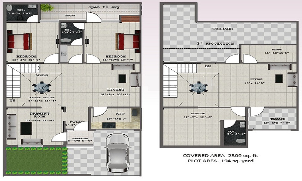 2 BHK+2T 996/sqft-saleable Sqft Apartment For Sale In RDI Astha City In Runkata Floor Plan
