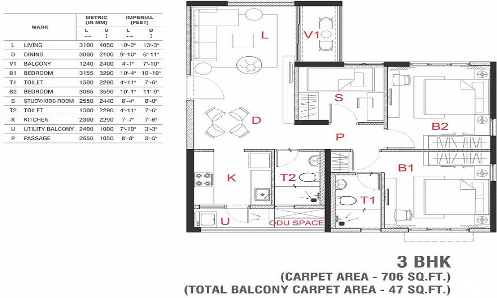 4 BHK+4T 1088/sqft-saleable Sqft Apartment For Sale In The Soul In Rajarhat Floor Plan