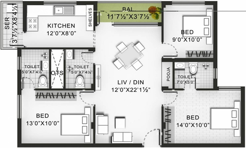 3 BHK+3T Flat for Sale in Chinna Chokkikulam, Madurai
