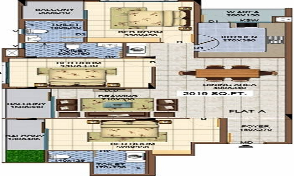 2 BHK+2T 1479/sqft-saleable Sqft Apartment For Sale In Kalyan Marvella In Kadavanthra Floor Plan