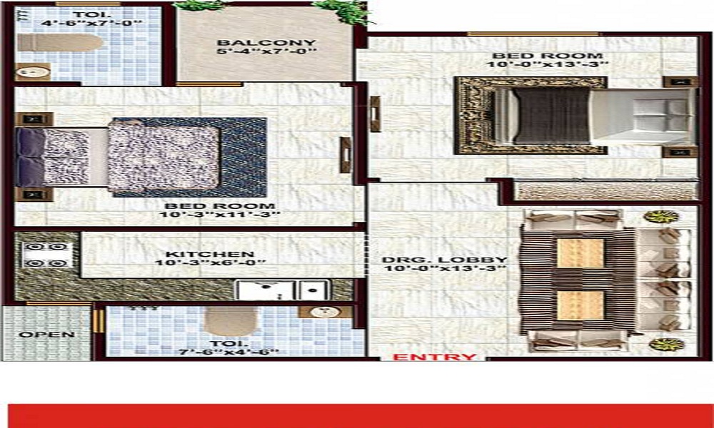 1 BHK+1T 560/sqft-saleable Sqft Apartment For Sale In Rama Krishna Heights Apartments In Vrindavan Floor Plan