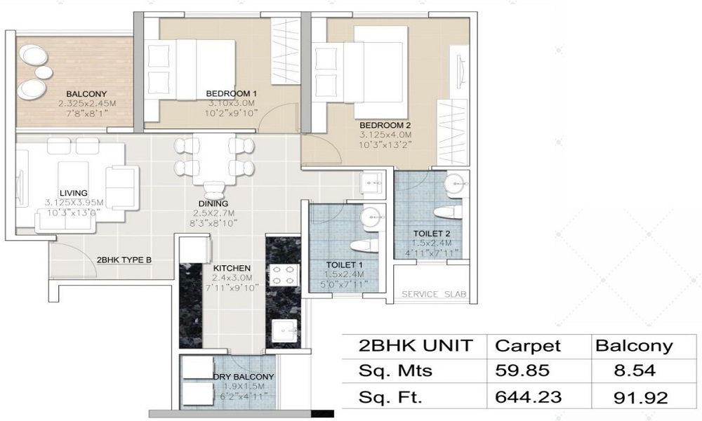 1 BHK+1T 266/sqft-carpet Sqft Apartment For Sale In Malpani Vivanta In Balewadi Floor Plan