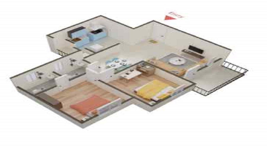 1 BHK+1T 437/sqft-carpet Sqft Apartment For Sale In Lotus Eva Homes In Chikhali Floor Plan