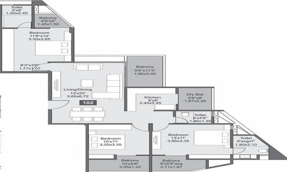 2 BHK+2T 815/sqft-carpet Sqft Apartment For Sale In Saarrthi Shimmer And Shine 2 In Vadgaon Budruk Floor Plan