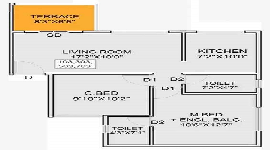 1 BHK+1T 413/sqft-saleable Sqft Apartment For Sale In Maruti Ravitej In Moshi Floor Plan