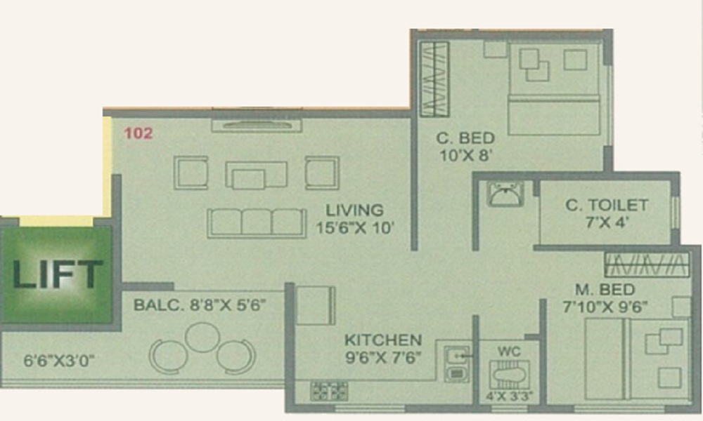 1 BHK+1T 394/sqft-carpet Sqft Apartment For Sale In Tirupati Forest Villa In Mamurdi Floor Plan