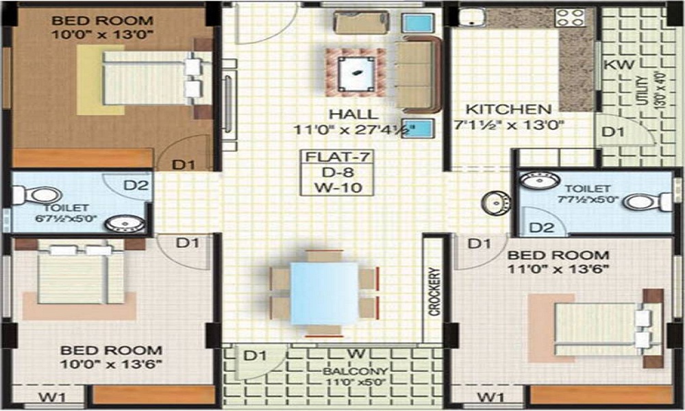 2 BHK+2T 1050/sqft-saleable Sqft Apartment For Sale In Sardar Nest In Pedagantyada Floor Plan