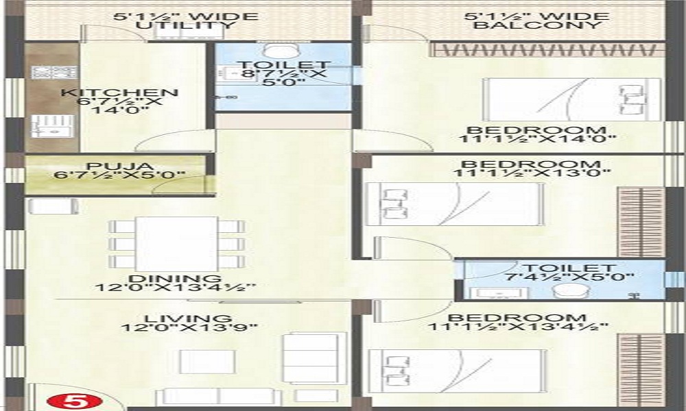 2 BHK+2T 1150/sqft-saleable Sqft Apartment For Sale In MVV Greens In Endada Floor Plan