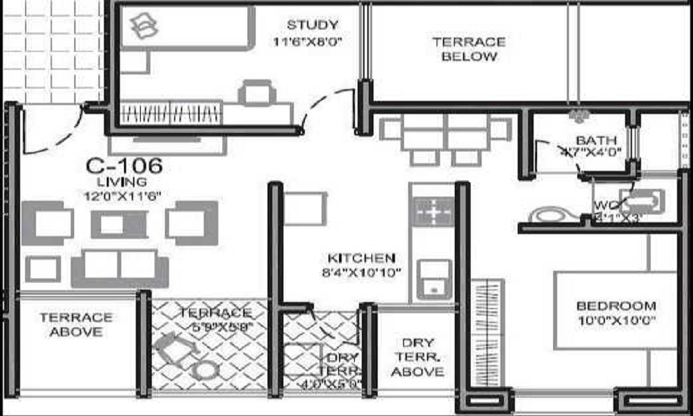 1 BHK+1T 339/sqft-carpet Sqft Apartment For Sale In Nisarg Vishwa In Wakad Floor Plan